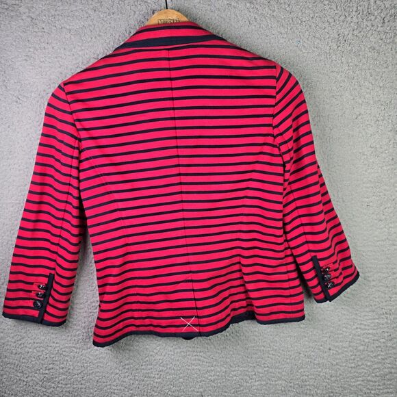 Talbots Blazer Jacket SP Red Blue Striped Cotton Knit Patriotic Nautical NWT - Picture 2 of 16
